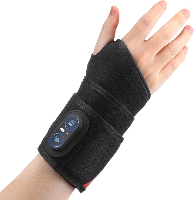 Cordless Wrist Hand Heating Pad Massage for Pain Relief, Rechargeable Heated Wrist Brace for Carpal Tunnel, Red Light Therapy Heated Wrist Massager Wrap for Arthritis, Black