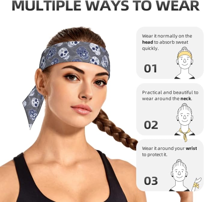 Sports Tie Headband Bandana Running Athletic Sweat Band Elastic Adjustable Sport Head Tie for Men Women Head Ties Ninja Tie Headbands Tennis Sweatbands Soccer Basketball Teams Running Head Band