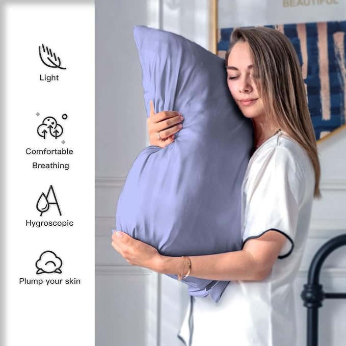 Mulberry Silk Pillowcase for Hair and Skin Pillow Case with Hidden Zipper Soft Breathable Smooth Cooling Silk Pillow Covers for Sleeping (Grayish Blue, King（20"X 36"）)