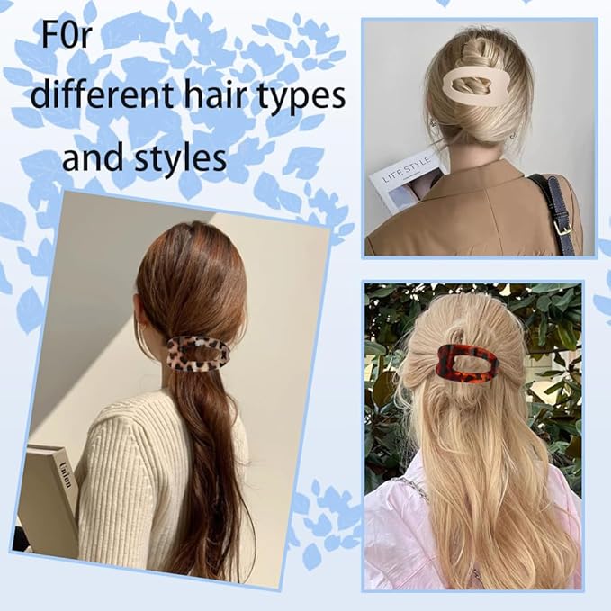 Flat Hair Clips for Women,4Pcs Matte Flat Claw Clips, Strong Styling Large Hair Clips for Thick Hair and Fine Hair, Strong Hold No Slip Grip Hair Claw Clips,French Duckbill Hair Clip