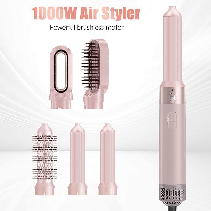 5 in 1 Blow Dryer Brush, Negative Ion Hair Dryer Brush Set Hot Air Brush Auto Air Styler Curling Wrap Air Curler, Detachable Hair Styling Tools for Curling Volumizing Straightening, 3 Temp