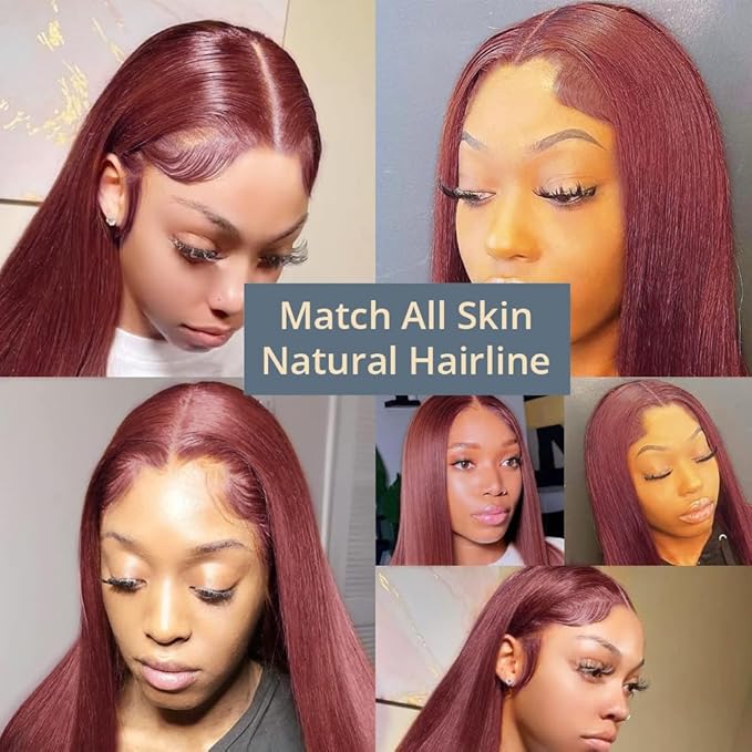 250 Density Straight Lace Front Wigs Human Hair Pre Plucked 13x4 HD Transparent Lace Front Wigs Human Hair Wigs for Women Reddish Brown Lace Frontal Wigs 33# Colored 26Inch