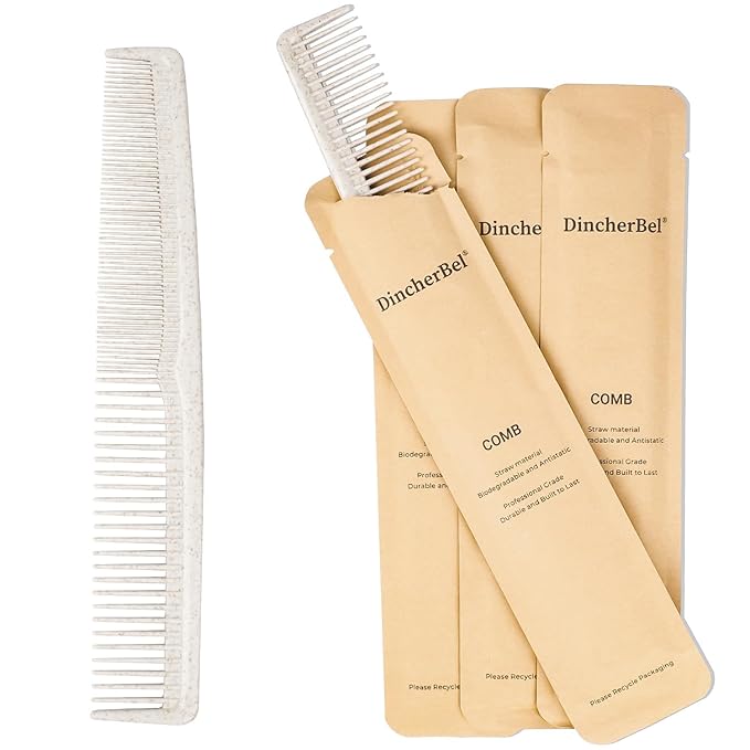 Hair Combs Bulk, Disposable Wheat Straw Combs Individually Wrapped Combs for Hotel, Travel, Airbnb, Charity, Church, Homeless (Pack of 100)