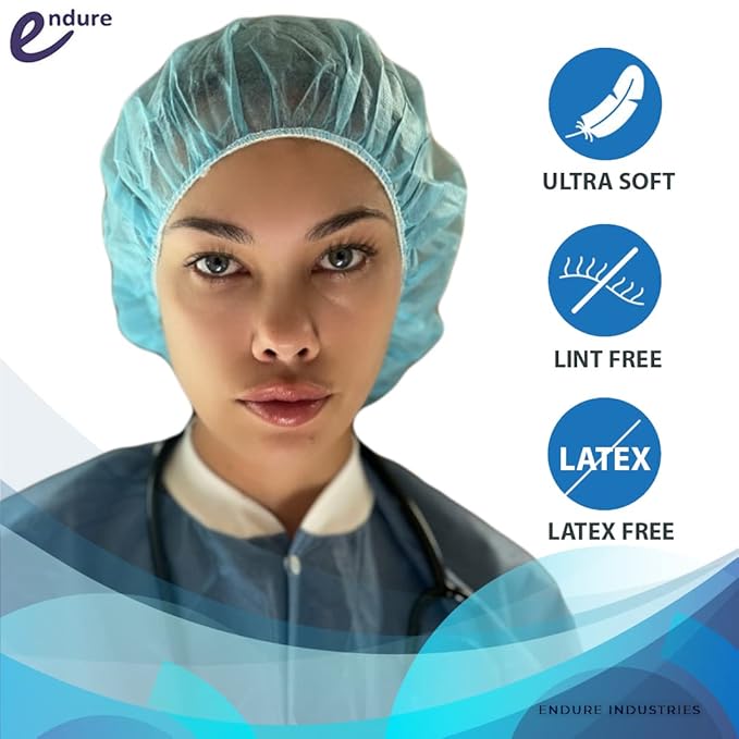Endure Disposable Bouffant cap- Blue, Hair Head Cover Net, Handmade, Nonwoven PP, Case of 400 (24")