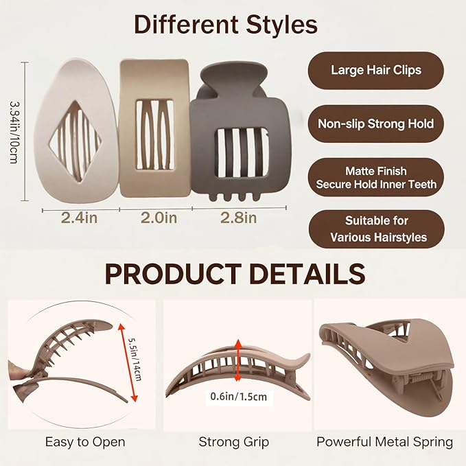 Flat Hair Clips for Woman,4PCS French Flat Hair Claw Clips,Matte No-Slip Hair ClipDuckbill Hair Clips for Thick and Thin Hair,Strong Hold Barrettes