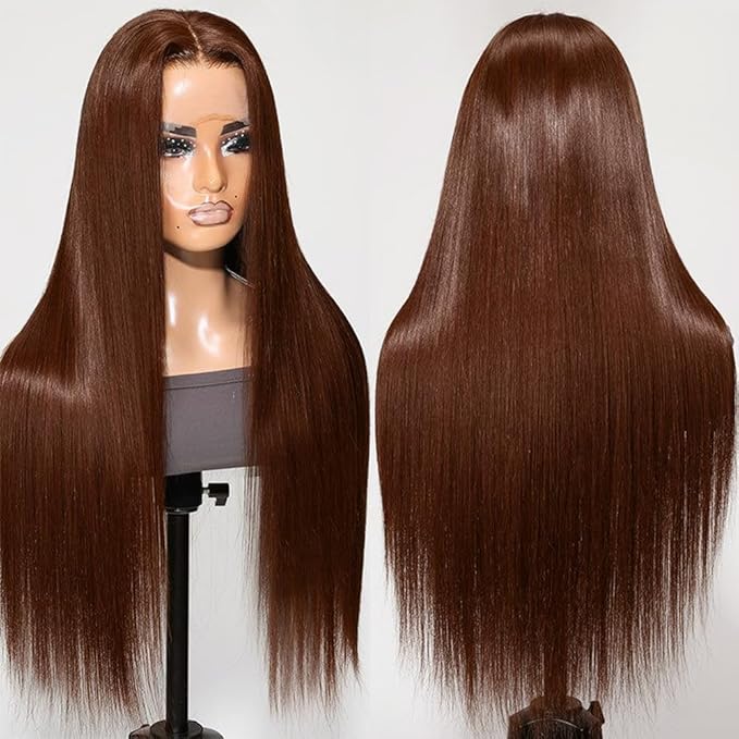 Hermosa 13x4 Brown Lace Front Wigs Human Hair 180 Straight Lace Frontal Human Hair Wigs Pre Plucked Hairline 4# Brown Color 22 Inch