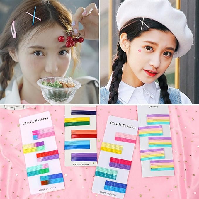 WHITEBRIDGE 50pcs Simple Colorful Rainbow Hair Bobby Pins Metallic Barrettes Hair Clips for Women Girls - Metallic Gradient Colorful Shiny Hairpins Bobby Pins Set