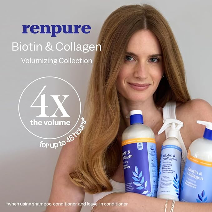Renpure Biotin & Collagen Leave-In Conditioner Treatment, For a Fuller, Thicker Look That Shines, Biotin Hair Spray Leave In Conditioner For Fine, Thin or Limp Hair, Vitamin B7, Collagen - 8 Fl Oz