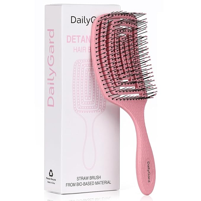 Detangling Brush, Dry and Wet Vented Detangler Hair Brush for Women and Men, Professional Paddle Curved Styling Hairbrush for Wet/Dry/Curly/Thick/Long/Damaged Hair, Pink