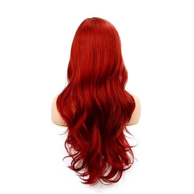 Baruisi Long Curly Wavy Red Wigs for Women Side Part Natural Looking Cosplay Synthetic Fiber Wig Heat Resistant Replacement Hair