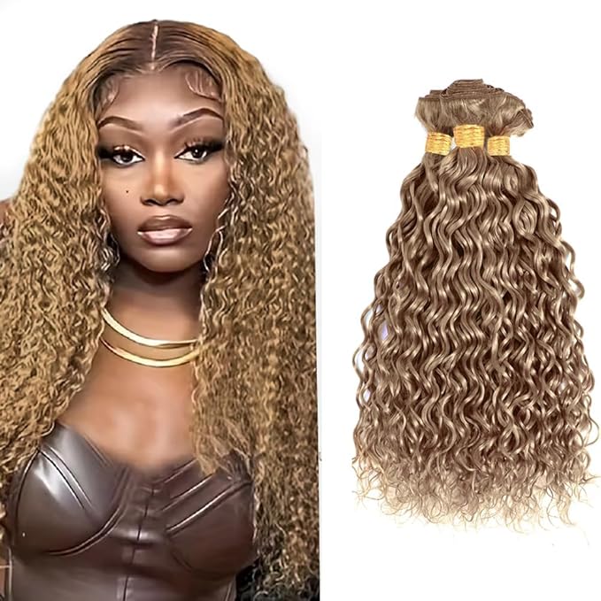 30 32 34 Inch Ash Blonde Water Wave Bundles Human Hair Color #22 Bundle Niegmeag Brazilian Virgin Remy Hair Extensions #22 Blonde Wet and Wavy Bundle
