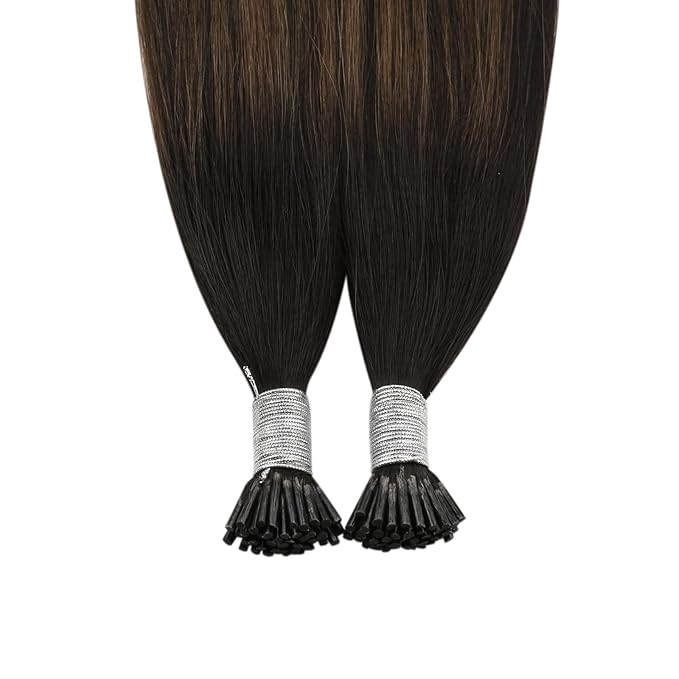YoungSee I Tips Hair Extensions Human Hair Brown Itip Hair Extensions Balayage Dark Brown Itips Hair Extension Real Human Hair 20 Inch Ombre Real Hair Extension for Women 50g 50s