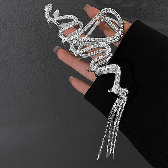 Hair Jaw Claw Clips Fish Bone Shape Large Metal Gold Fashion Nonslip Hairpin Catch Clip Accessories for Thick/Thin Hair HairStyling (Sliver Snake)
