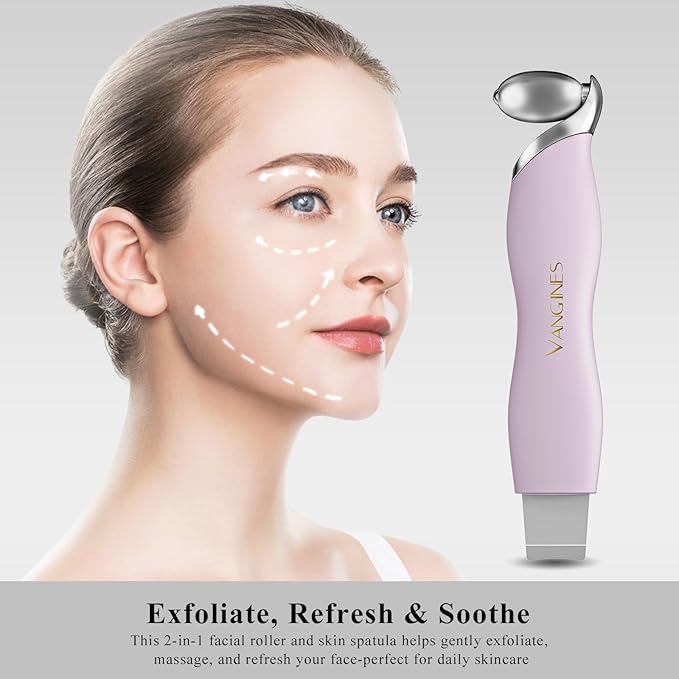 Blackhead Scraper Tool & Skin Scrubber Face Spatula for Blackhead Removal, Pore Cleaning, with Cooling Ice Roller & 2 Silicone Brush Heads (Berry Mauve)