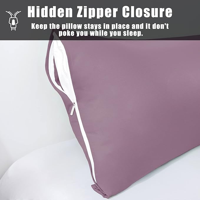 Body Cooling Pillow Cases Cover, Bamboo Rayon Body Pillowcases with Zipper Closure, Cool & Breathable Pillow Case for Hot Sleepers and Night Sweats, 20x54 inches, Greish Purple