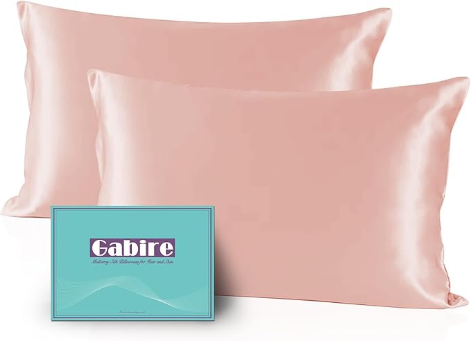 Mulberry Silk Pillowcases Set of 2, Both Sides Real Silk Pillow Covers for Hair and Skin Cool Pillowcase Organic Silk Pillowcase 2 Pack with Hidden Zipper, Coral Pink, King (20"×36")