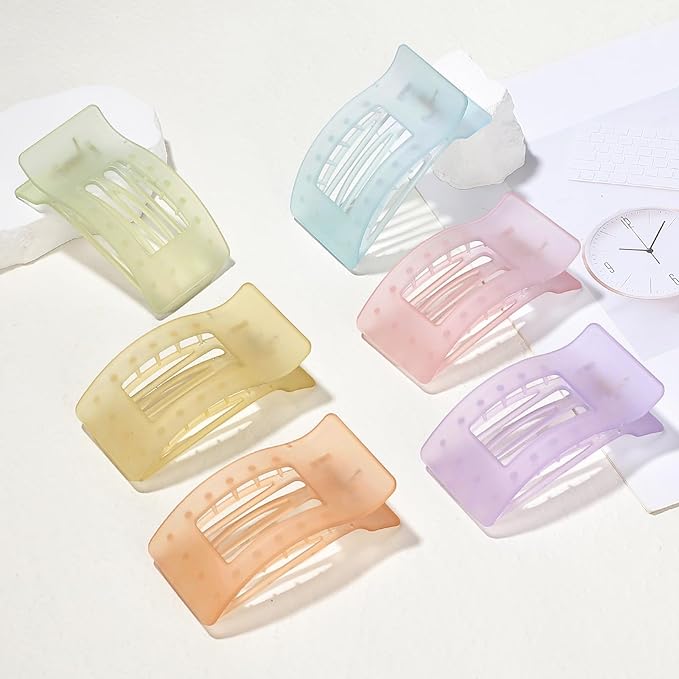 French Flat Hair Clips for Women 6pcs Hair Claw Clips for Thick or Thin Hair Matte Claw Clips for Girls Barrettes Non-Slip Strong Hold Hair Accessories for Women (Ice Cream)
