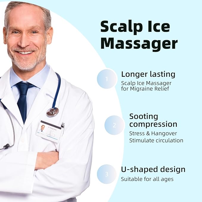 Scalp Ice Massager for Migraine Relief, Headache Care Ice Therapy Back to School Essentials, Stress & Hangover Natural Cooling Therapy Detachable Ice Compress Tool (Purple)
