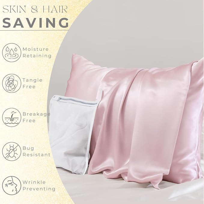 PROMEED 23 Momme Silk Toddler Pillowcase 2 Pack with Free Laundry Bag, Natural Highest Grade 6A+ 100% Mulberry Silk Pillow Case Set of 2, Zipper (Toddler/Travel 13"x18", Pink)