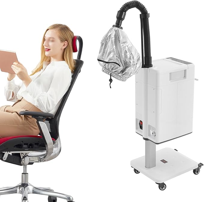 Vertical Nano Hair Steamer Machine, 6 Modes Multifunctional Anion Dyeing Machine with 4 Wheels & 2 Steamed Hats, 500W Hair Color Processor with 33.82 Oz Removable Water Tank for Home, Beauty Salon