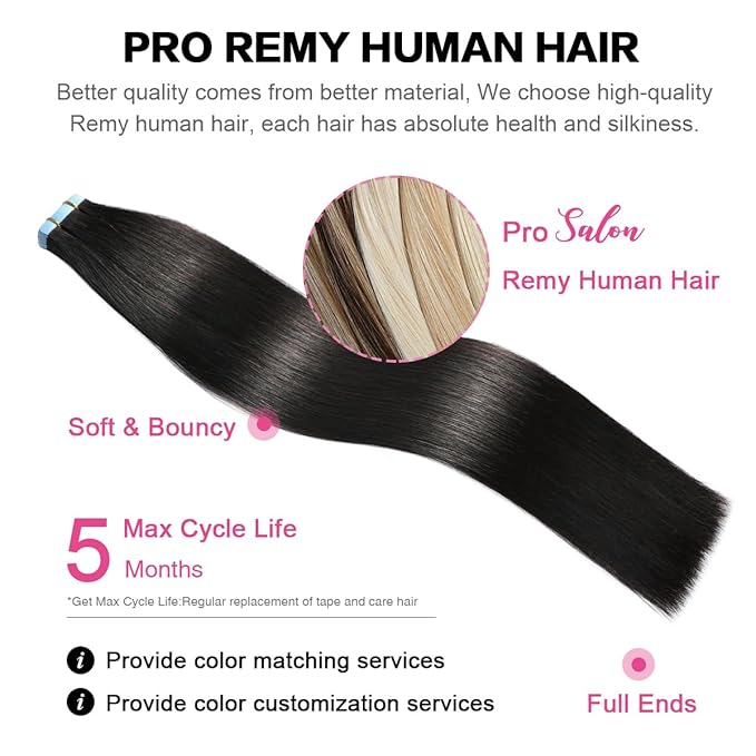 SUYYA Tape in Hair Extensions Human Hair Off Black 26 Inch 60g/pack 20pcs Straight Seamless Skin Weft Tape in Real Human Hair Extensions(26inch #1B Off Black)