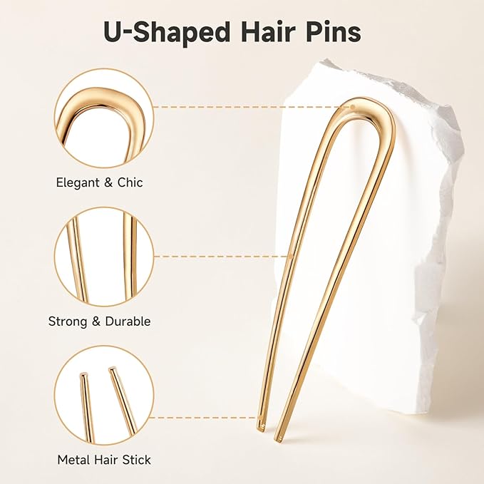 3 PCS French Hair Pins for Women - French Twist and Buns, Elegant Gold Hair Accessories