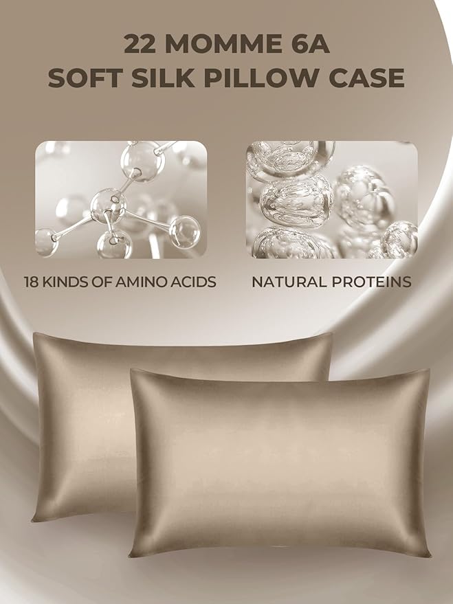 Mulberry Silk Pillowcase for Hair and Skin, SGMSILK 22 Momme Natural Silk Pillow Cases with Zipper, 6A Soft and Smooth Single Sided Pure Silk Pillow Cover (Dark Brown, King 20"x36")