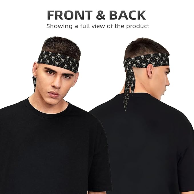 Boys Girls Sports Sweat Bands, Boho Style Long Head Band for Yoga Travel Spa, Cool Goth Raven Skull Goat Headdress Hair Accessories