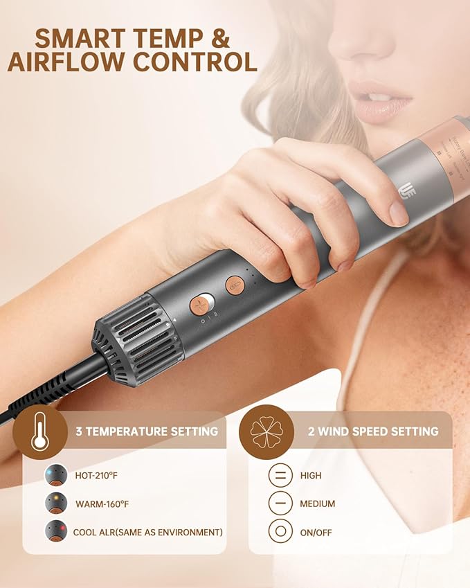 Hot Air Brush Hair Styler, 6 in 1 Hair Dryer Brush Auto Wrap Curlers Frizz-Free Styling Tool for All Hair Types Fast Drying, Curling, Smoothing, Volumizing & Straightening with Travel Storage Case