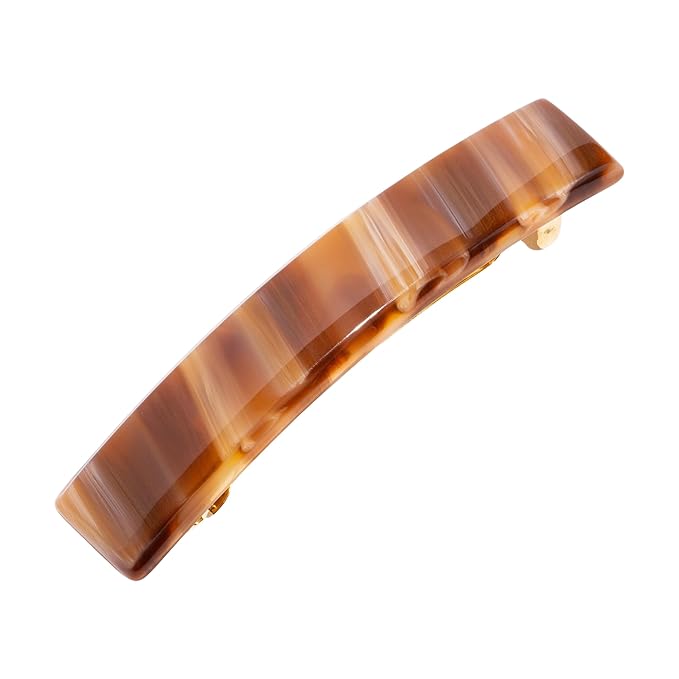 Warm Beige Hair Barrette for Thin Hair, Classic Rectangle French Barrette for Women, Lightweight and Comfortable, Strong Hold, Caramel Horn | France Luxe
