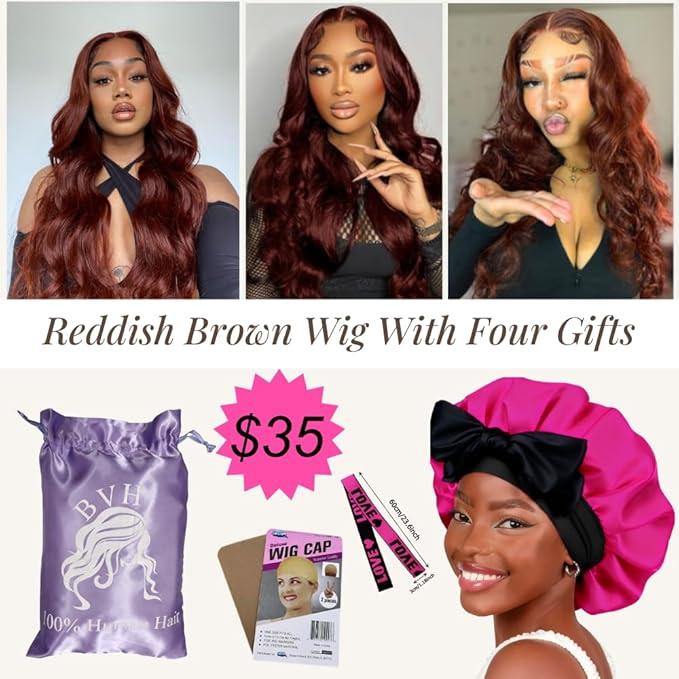 BVH 22 Inch Reddish Brown 13x6 Lace Front Wigs Human Hair Body Wave Wigs Human Hair 200 Density Hd Lace Frontal Wigs M Hairline 33# Brown Wigs (13x6 Reddish Brown Lace Front Wigs Human Hair, 22 Inch)