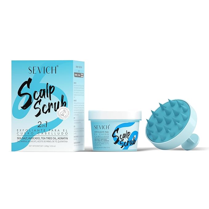 SEVICH Scalp Scrub with Massager for Refreshing Degreasing Version,Deep Cleansing Scrub with Tea Tree Oil & Sea Salt, Dandruff Treatment for Buildup Removal, 100g