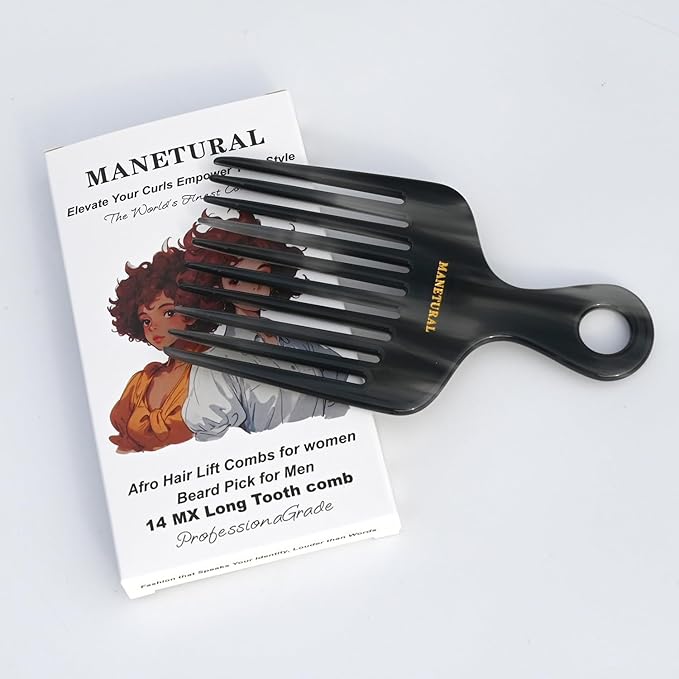 14MX Long-Tooth Comb/Afro Hair Lift Combs for Women's Curls and Men's Beards - Hand-Made, Hand-Crafted Beauty for Effortless Styling (Graphite, 1 PACK)