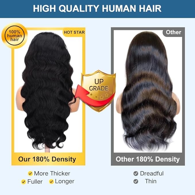 HOT STAR 13x6 Body Wave Lace Front Wigs,100% Real Human Hair [2-year life], HD Human Hair Lace Front Wigs for Black Women Glueless Wig Human Hair Pre Plucked with Baby Hair 26 Inch 200% Density