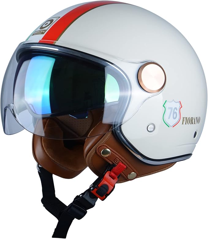 Open Face Motorcycle Helmet for Adults, DOT Approved,3/4 Retro Vespa Helmet, Dual Visors Men's and Women's Motorbike Casco for Moped Cruiser Bobber and Chopper