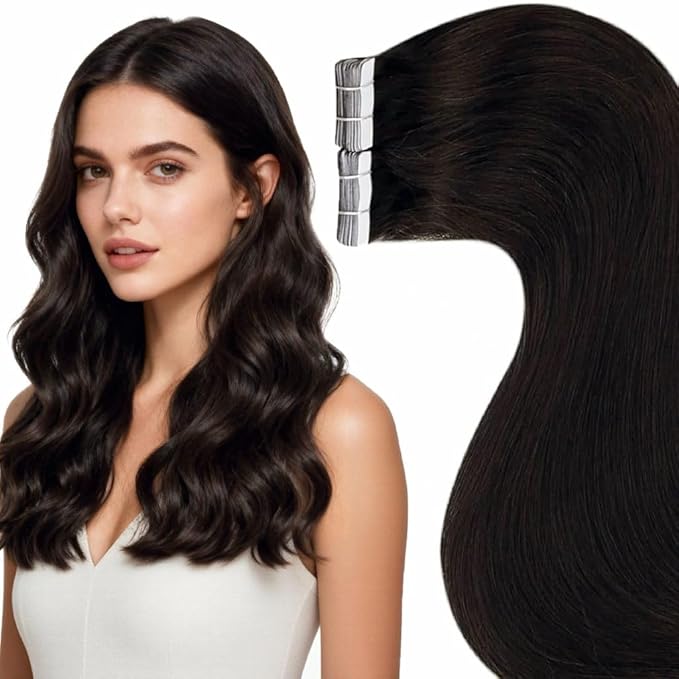 LaaVoo Tape in Hair Extensions Human Hair Dark Brown Tape in Extensions Human Hair #2 Darkest Brown Invisible 10 Inch 20pcs/30g