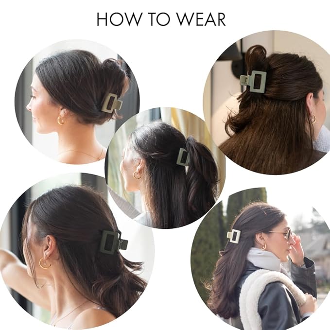 FRAMAR Medium Claw Clip – Hair Claw for Women, Small Claw Clips for Thin Hair, Green Hair Clip 4 Pack