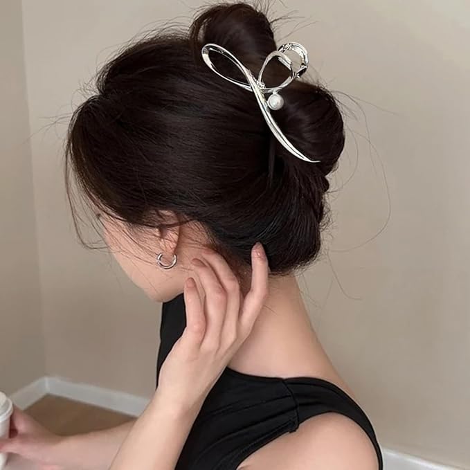 Metal Bow Hair Claw Clips Large Bow Hair Clips Silver Bowknot Jaw Clip for Thin Thick Hair Strong Hold Nonslip Stylish Hair Accessories for Women Girls
