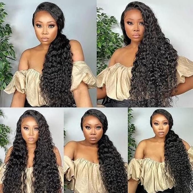 250% Density Deep Wave Human Hair Wig 13x6 Mongolian Lace Front Deep Curly Lace Front Wigs Human Hair Pre Plucked Deep Wave Frontal wig For Black Women Full And Thick (36 Inch, 13x6 Wig)
