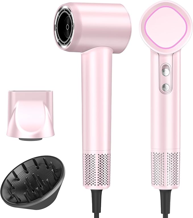 Hair Dryer, 160000 RPM High-Speed Brushless Motor with 500 Million Negative Ions, Professional Ionic Blow Dryer with Magnetic Diffuser & Nozzle,Lightweight for Home Travel Salon(Pink)