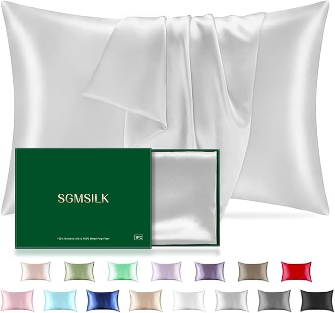 Mulberry Silk Pillowcase for Hair and Skin, SGMSILK 22 Momme Natural Silk Pillow Cases with Zipper, 6A Soft and Smooth Single Sided Pure Silk Pillow Cover (Light Gray, King 20"x36")