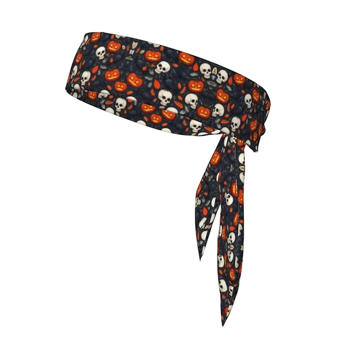 Men's Women Lovely Sports Sweatband Hair Decor for Sports Athletic Spa, Elastic Multipurpose Halloween Raven Pumpkin Skull Head Ribbon Headwear