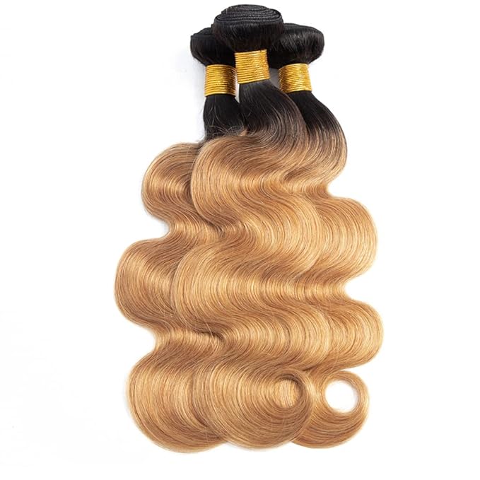 28 30 32 Inch Ombre Human Hair Bundles Blonde Body Wave Bundles Niegmeag Virgin Soft and Silky Remy Hair Extensions Double Weft 2 Tone Black and Honey Blonde Bundle