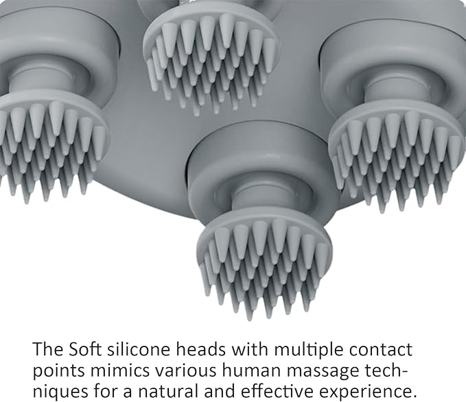 Multi-Functional Electric Scalp and Body Massager, Portable, Rechargeable with 3 Speed Modes and 4 Silicone Massage Heads for Relaxation, and Hair Growth