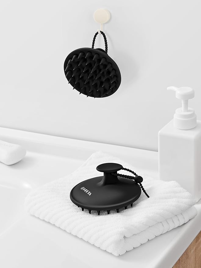 HEETA Scalp Massager Shampoo Brush with Silicone Bristles for Dandruff Removal Scalp Care & Hair Growth, Scalp Scrubber for All Hair Types, Head Massager Stress Relax, Upgraded Large Design,Black