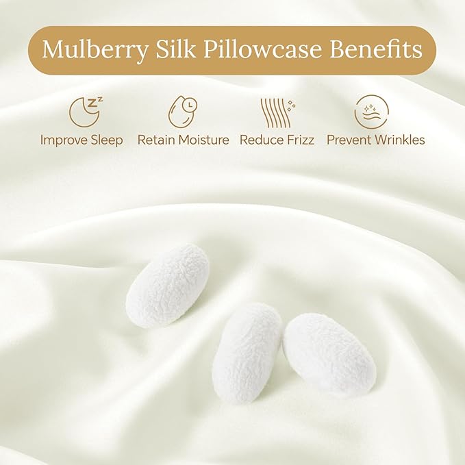 INFIIXSO Body Pillow Cover with Zipper, Luxury Mulberry Silk Body Pillow Case 20x54 Inches, Ultra Smooth and Soft Cooling Long Pillowcase, Gift for Women, Men(Cream)