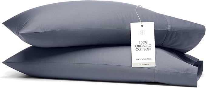Boll & Branch Signature Hemmed Pillowcase Set - King, Mineral - Luxury 100% Organic Cotton - Buttery Soft and Breathable - Softer with Every Wash - 2 Pillowcases Included