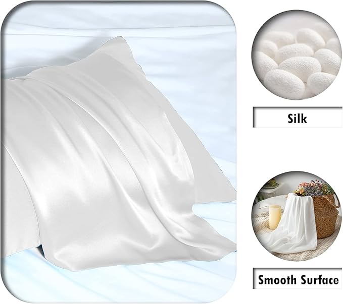 Silk Pillowcase for Hair and Skin,Soft,Breathable and Sliky 100% Queen Silk Pillow Case Set of 2,Both Sides Natural Mulberry Silk Pillowcases with Hidden Zipper(Queen Size 20"X 30",2pcs)