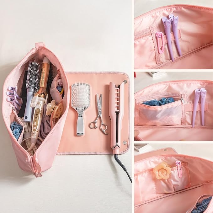Custom Hair Tools Travel Bag with Heat Resistant Mat Personalized Name 3 Birth Flowers Hair Tool Organizer For Straightener Curling Iron Gifts For Women Mother Daughter 4.7×5.9×18INCH
