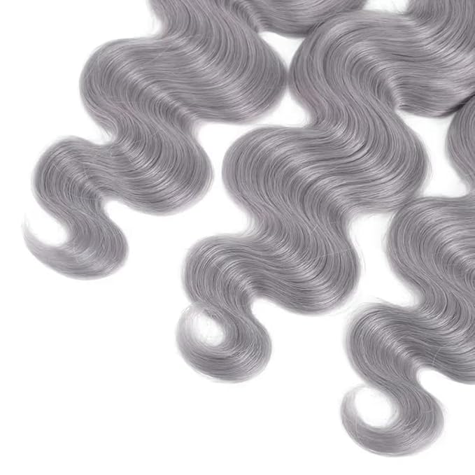 28 30 32 Inch Gray Bundles Human Hair Grey Body Wave Bundles Niegmeag Brazilian Virgin Remy Hair Extensions Double Weft Soft And Silky Silver Body Wave Bundle